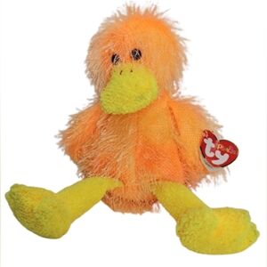 Ty Punkies FLIPFLOP Plush Duck Easter Bright Orange & Yellow  Shaggy 2002